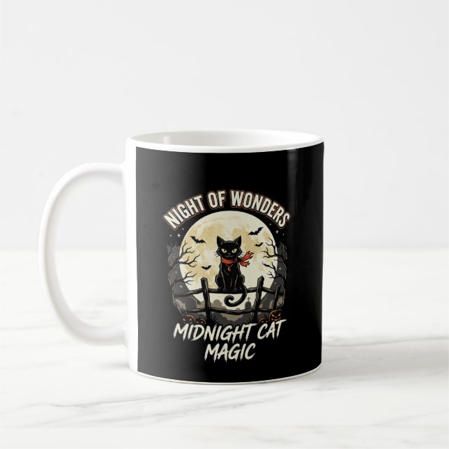 Halloween-Schwarze Katze Mondlicht Kaffeetasse (Links)