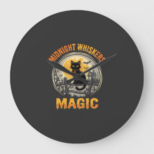 Halloween-Schwarze-Katze-Mondlicht-Magie Große Wanduhr