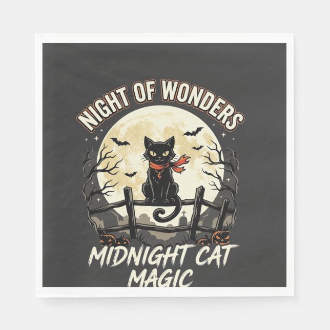 Halloween-Schwarze Katze Mondlicht Serviette (Vorderseite)