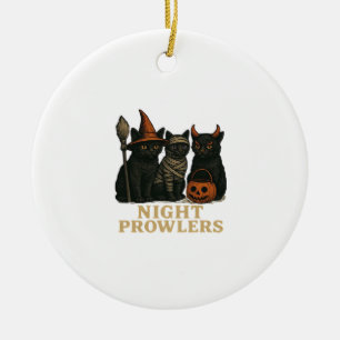 Halloween schwarze Katze Nachtbummler lustiges Kos Keramik Ornament