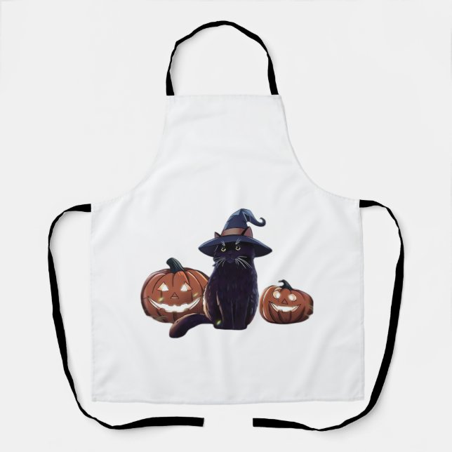Halloween schwarze Katze Oversized T-Shirt Schürze (Vorderseite)