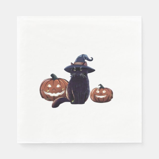Halloween schwarze Katze Oversized T-Shirt Serviette (Vorderseite)