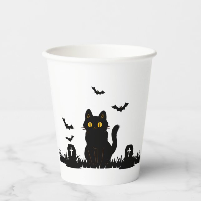 Halloween Schwarze Katze Pappbecher (Vorderseite)