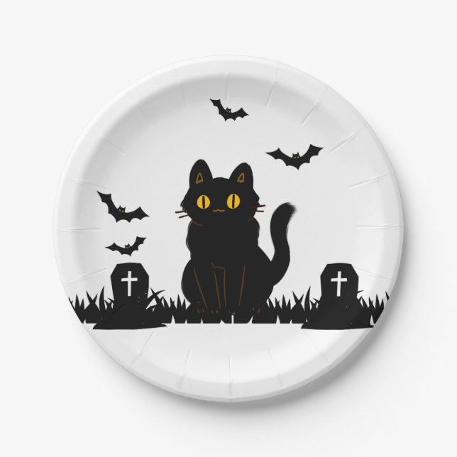 Halloween Schwarze Katze Pappteller (Vorderseite)