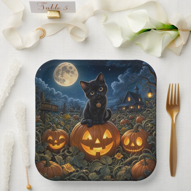 Halloween schwarze Katze Pappteller (Hochzeit)