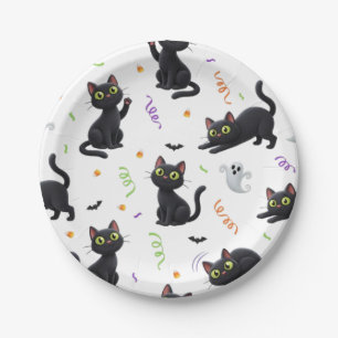 HALLOWEEN SCHWARZE KATZE PAPPTELLER