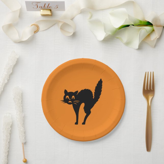 Halloween schwarze Katze Pappteller (Hochzeit)