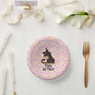 Halloween-Schwarze-Katze-Party-Konfetti Rosa    Pappteller