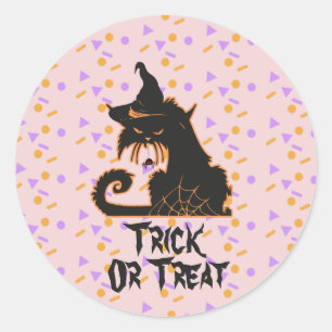 Halloween-Schwarze-Katze-Party-Konfetti Rosa Runder Aufkleber