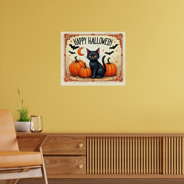 Halloween schwarze Katze Poster (Wohnzimmer 2)