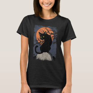 Halloween schwarze Katze roter Mond Gruselige schw T-Shirt