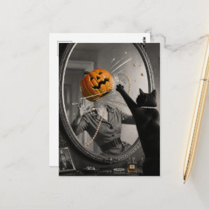 Halloween-Schwarze Katze schlägt Kürbislady aus de Postkarte
