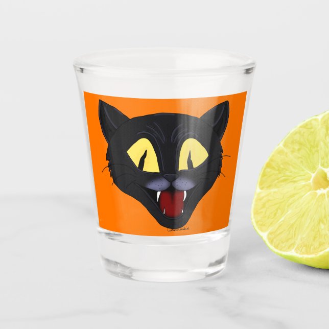 Halloween-Schwarze Katze Schnapsglas (Vorderseite)