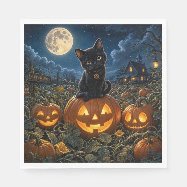 Halloween schwarze Katze Serviette (Vorderseite)