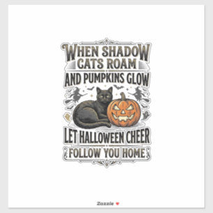 Halloween-Schwarze-Katze-Shirt-Vintage-Kürbis-Grav Aufkleber