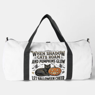 Halloween-Schwarze-Katze-Shirt-Vintage-Kürbis-Grav Duffle Bag