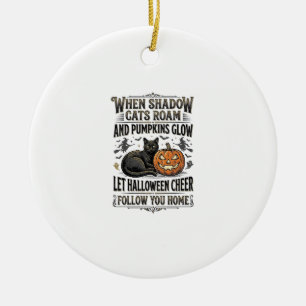 Halloween-Schwarze-Katze-Shirt-Vintage-Kürbis-Grav Keramik Ornament
