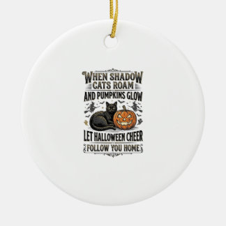 Halloween-Schwarze-Katze-Shirt-Vintage-Kürbis-Grav Keramik Ornament