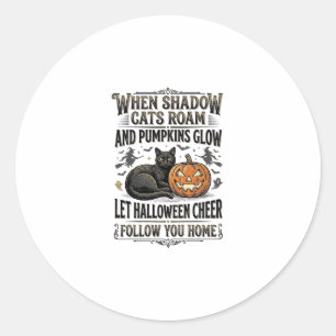Halloween-Schwarze-Katze-Shirt-Vintage-Kürbis-Grav Runder Aufkleber