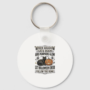 Halloween-Schwarze-Katze-Shirt-Vintage-Kürbis-Grav Schlüsselanhänger
