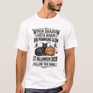 Halloween-Schwarze-Katze-Shirt-Vintage-Kürbis-Grav T-Shirt