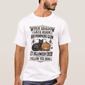 Halloween-Schwarze-Katze-Shirt-Vintage-Kürbis-Grav T-Shirt