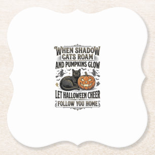 Halloween-Schwarze-Katze-Shirt-Vintage-Kürbis-Grav Untersetzer