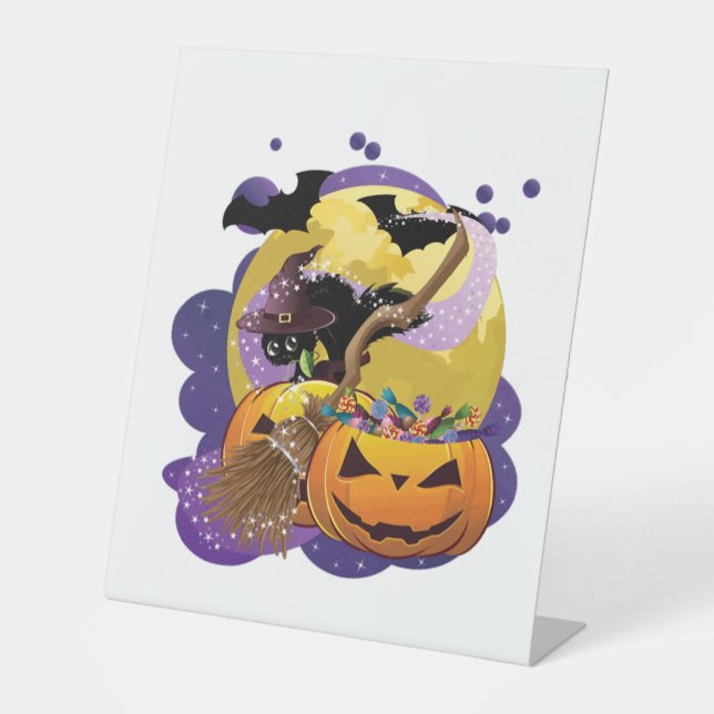 Halloween-Schwarze Katze Sockelschild (Vorderseite)