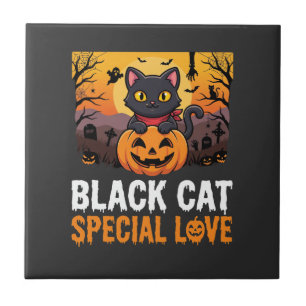 Halloween-Schwarze-Katze-Special-Love-Kürbis-Desig Fliese