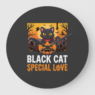 Halloween-Schwarze-Katze-Special-Love-Kürbis-Desig Große Wanduhr