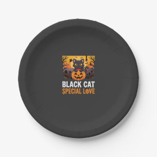 Halloween-Schwarze-Katze-Special-Love-Kürbis-Desig Pappteller