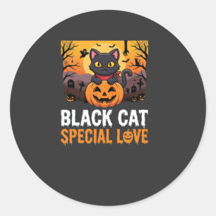 Halloween-Schwarze-Katze-Special-Love-Kürbis-Desig Runder Aufkleber