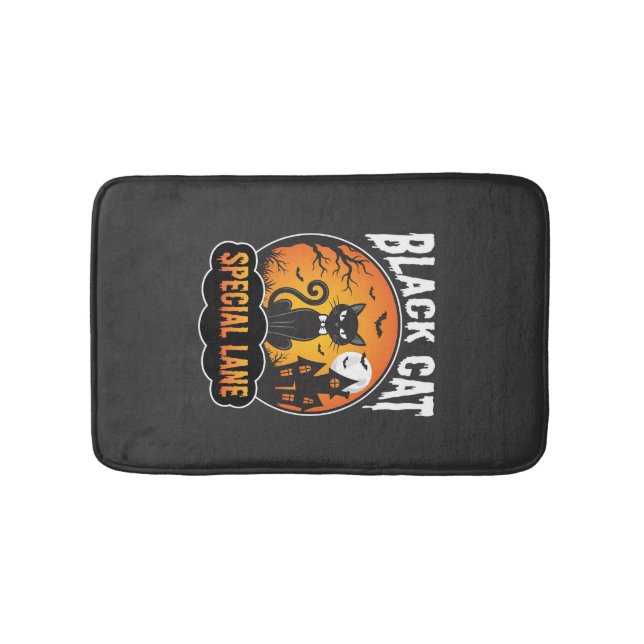 Halloween-Schwarze-Katze-Spukhaus-Mond-Design Badematte (Vorderseite)