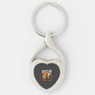 Halloween-Schwarze-Katze-Spukhaus-Mond-Design Schlüsselanhänger