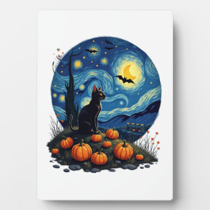 Halloween schwarze Katze  Sternennacht Katzenliebh Fotoplatte