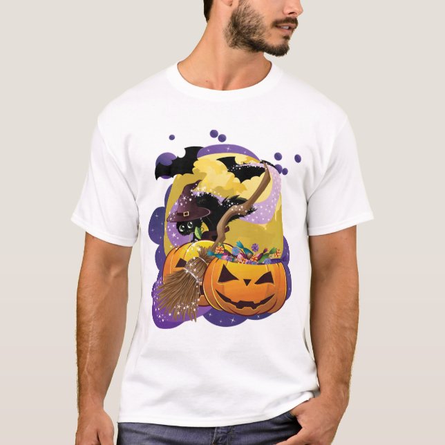 Halloween schwarze Katze T-Shirt (Vorderseite)