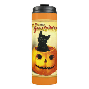 Halloween schwarze Katze Thermosbecher