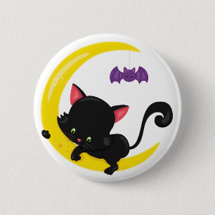 Halloween schwarze Katze und Fledermaus auf zunehm Button