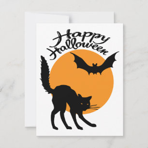 Halloween schwarze Katze und Fledermaus mit Mond,  Karte