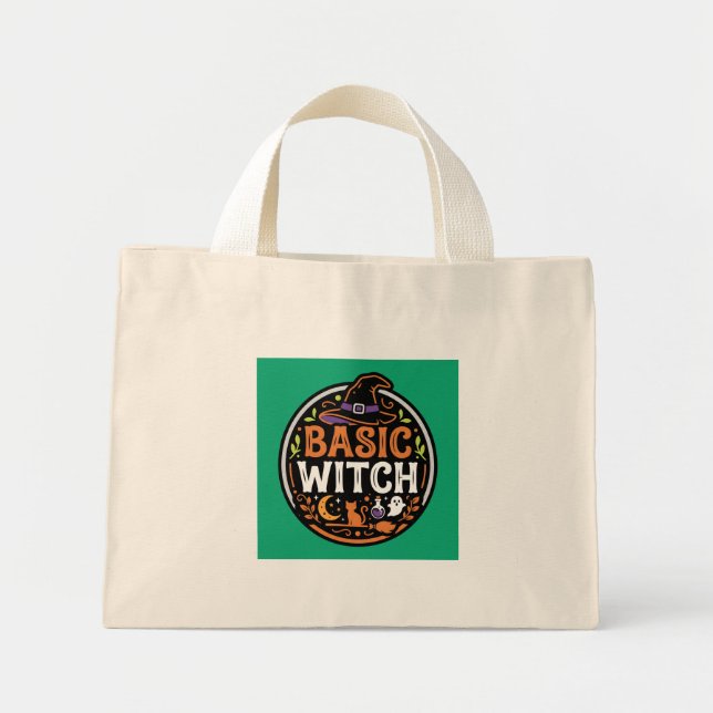 Halloween: schwarze Katze und Geist – Basic Witch. Mini Stoffbeutel (Vorne)