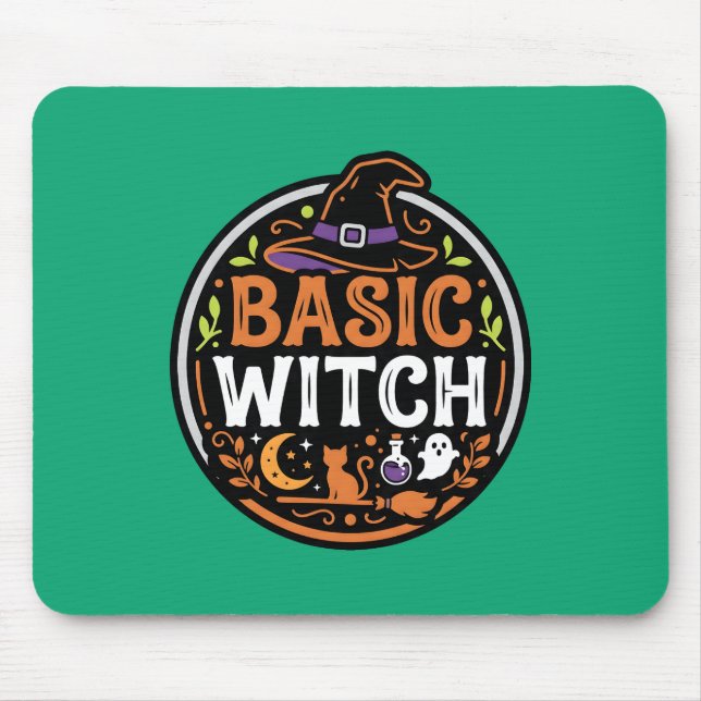 Halloween: schwarze Katze und Geist – Basic Witch. Mousepad (Vorne)
