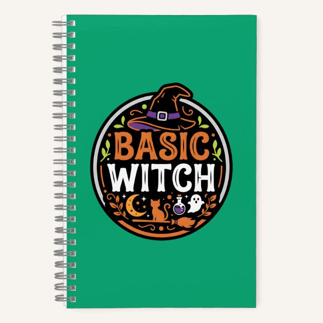 Halloween: schwarze Katze und Geist – Basic Witch. Notizbuch (Vorderseite)