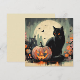 Halloween-Schwarze Katze und Kürbis Karte
