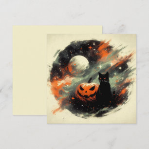 Halloween-Schwarze Katze und Kürbis Karte
