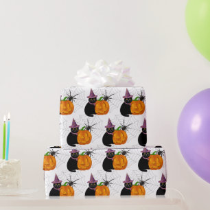 Halloween-Schwarze-Katze-und-Kürbis-Muster-Handwer Geschenkpapier