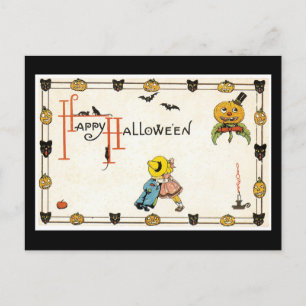 Halloween-Schwarze Katze und Kürbis Postkarte