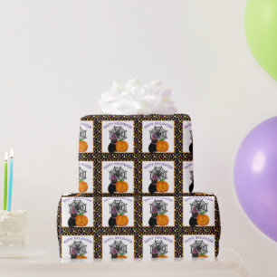 Halloween schwarze Katze und Kürbis Süß Geschenkpapier
