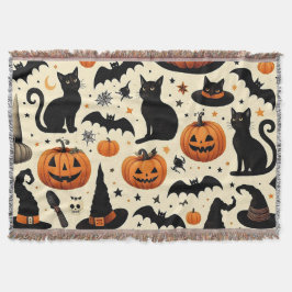 Halloween-Schwarze Katze und Kürbismuster Decke