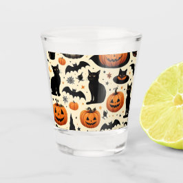 Halloween-Schwarze Katze und Kürbismuster Schnapsglas
