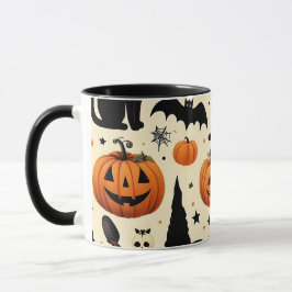 Halloween-Schwarze Katze und Kürbismuster Tasse